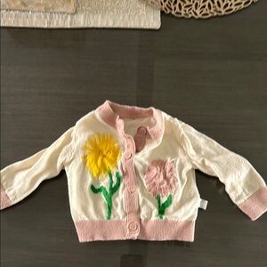 Floral Baby Cardigan with Pink Trim